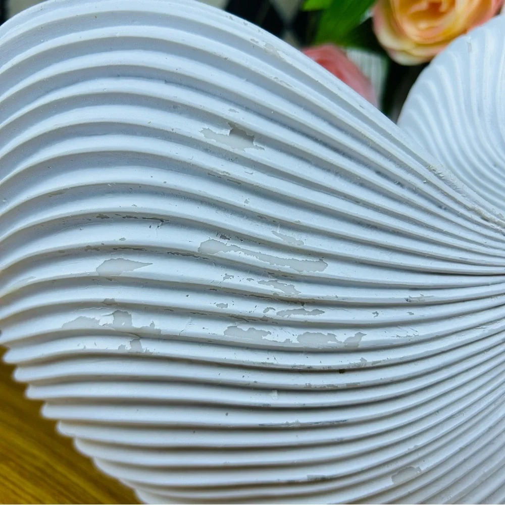 Large‎ Distressed Shell Vase White Resin Organic Sculptural Form Coastal Luxury